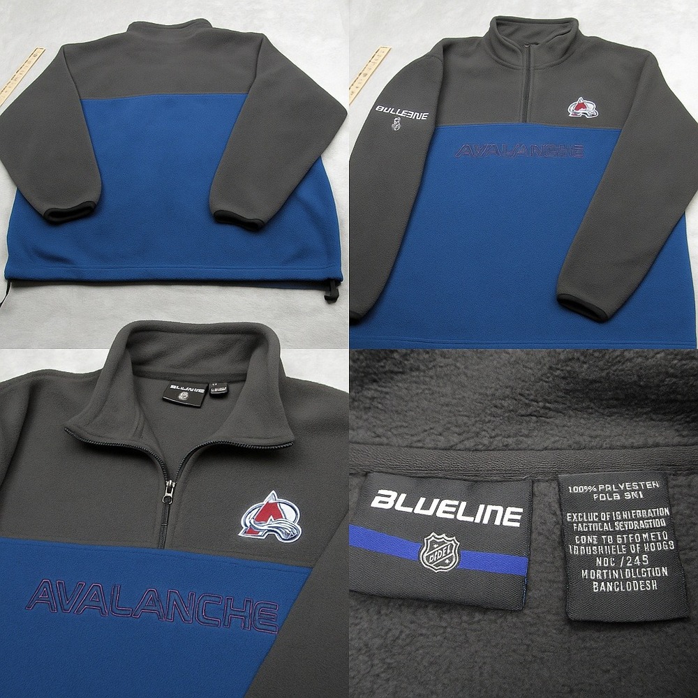 Colorado Avalanche Sweatshirt Mens 2XL Blueline NHL Gray Blue Fleece 1/4 Zip VTG